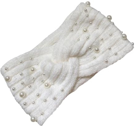DEARMAMY Geflochtenes Perlenhaarband Damen aus Elastischem Flanell Warmes Winter Stirnband zum Laufen und Eislaufen Weiß Stylisches Haarband für Frauen