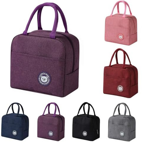 Bolsa de almuerzo aislada para la oficina, bolsa refrigeradora portátil, bolsa de almuerzo plegable, mini bolsa de almuerzo aislada para estudiantes con papel de aluminio aislado (Lila,1PC)