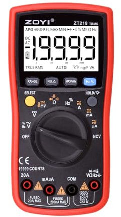 ZOYI ZT-219 Digital Multimeter Tester 20A 19999 Counts True RMS, Auto/Manual Range, NCV, VCF, Square Wave, Temperature Frequency Continuity Diode Test, Anti-Burn Protection