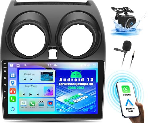 OiLiehu 6+128G 8 Core Android 13 Doppio Din Carplay Android Auto Autoradio per Nissan Qashqai J10 2006-2013 Autoradio con Schermo 9 pollici con Bluetooth GPS FM RDS WiFi SWC DSP/EQ