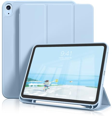 JKSML Case for iPad (A16) 11th Gen 11'' 2025/ iPad 10th Gen 10.9'' 2022 | Slim Tri-fold Stand Protective Cover with Pencil Holder and Soft TPU Back, Support Touch ID & Auto Wake/Sleep (Sky Blue)