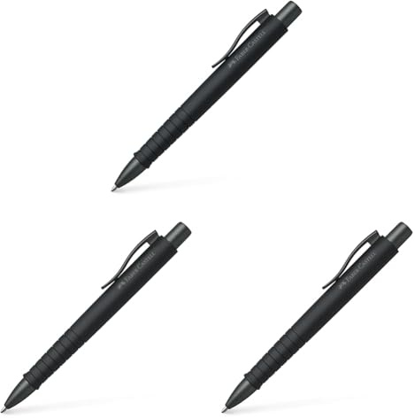 Faber-Castell 241190 - Kugelschreiber Poly Ball XB, schwarz (Schreibfarbe blau), 1 Stück, mit auswechselbarer Mine, dokumentenecht (Packung mit 3)