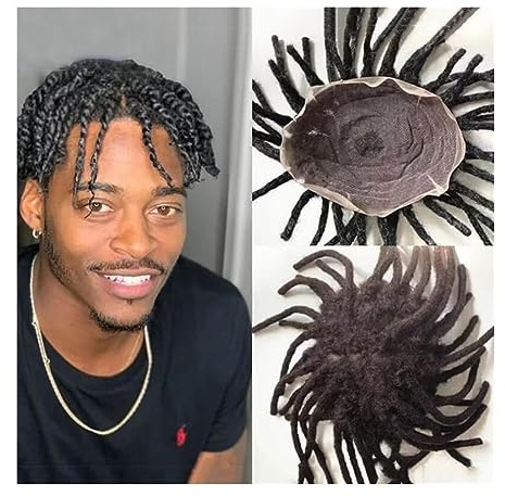 Peluca que cubre la calvicie para hombres Peluca de tupé de encaje completo Dreadlock for hombres negros Mono Rizado Prótesis de cabello masculino 8 × 10 Unidad de sistema de cabello rizado afro Cabe