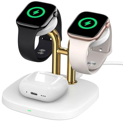 SwanScout Caricatore Doppio per Apple Watch 10/Ultra 2/9/8/7/6/5/3/2/SE, 5 W Carica Rapida, SwanScout 704A (Senza Adattatore)