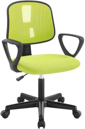 Klihome Schreibtischstuhl Kinder, Kinderschreibtischstuhl ergonomisch, Drehstuhl Kinderstuhl höhenverstellbar, mit Rollen Armlehnen, atmungsaktive Netzstoff-Rückenlehne, Grün, K0008BS