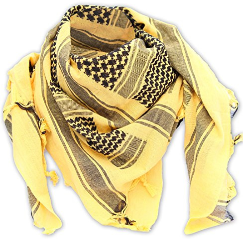 Outdoor World Shemagh-Schal, Armee, arabische PLO-Militärkräfte, SAS, Biker-Halswärmer, Keffiyeh, Kopf- und Halstuch, Wüsten-Turban, arabischer Wickel mit Quaste, 110 cm x 110 cm (Gelb)