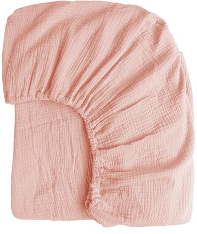 Boqingzhu Muslin Baumwolle Spannbettlaken 90x200cm Rosa Altrosa Pink Atmungsaktiv Weich Hautfreundlich Spannbetttuch Bettlaken für Matraze bis 30cm Boxspringbett Topper