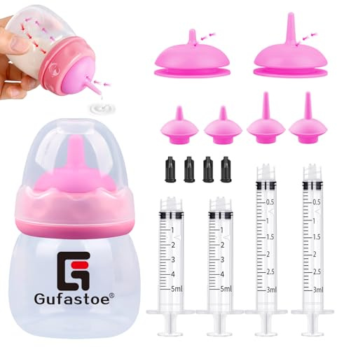 Gufastoe Aufzuchtflasche Haustier, Kätzchen Welpen Flaschen für Still Kit, mit Fütterungsnippel und Spritzen für alle Rassen von Welpen Kätzchen und andere Tiere,15 Stück Rosa
