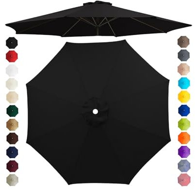 Chinimon Replacement Parasol Canopy 2m/2.5m/2.7m/3m/3.5m, 6/8 Arms Parasol Replacement Cover, Garden Parasol Replacement Canopy for Garden Umbrella Yard Beach (Black, 2m/8-Ribs)