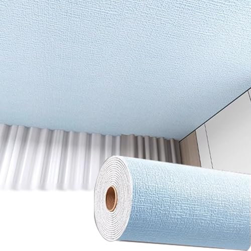 Minglez Deckenfliesen Flexible Wandpaneele in Rollenform, Deckenplatten mit Mattierter Oberfläche für Hängeboden, Bad und Keller, Tapetenkleister in Gelb, Weiß, Blau, Rosa Und Grau(Blue,3m/9.8ft)