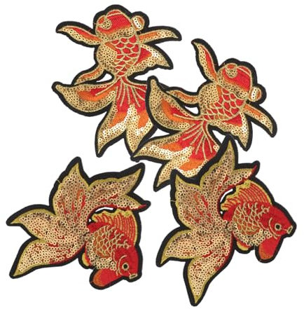 JEWEDECO 2 Pairs Embroidered Sequin Koi Fish Iron On Patch DIY Clothing Repair Applique for Jeans Jackets Bag Kids Craft Traditional Chinese Lucky Animal Patch