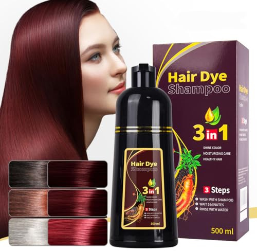 3 In 1 Instant Hair Color Shampoo,multicolor, Long Lasting, Fast Hair Dye For Men & Women, Instant Hair Dye Shampoo For Gray Hair, 500ml (Deep wine red)