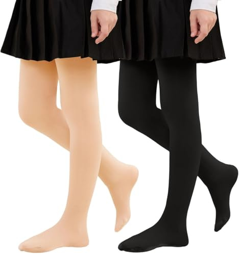 Yutdeng Collants Thermiques Filles Enfants Collants Doublé en Polaire d'hiver Épais Chaud Collant Opaque Extensibles Taille Haute Leggings Pantalon de Danse Ballet Chaussettes,Noir+Beige,150-160cm