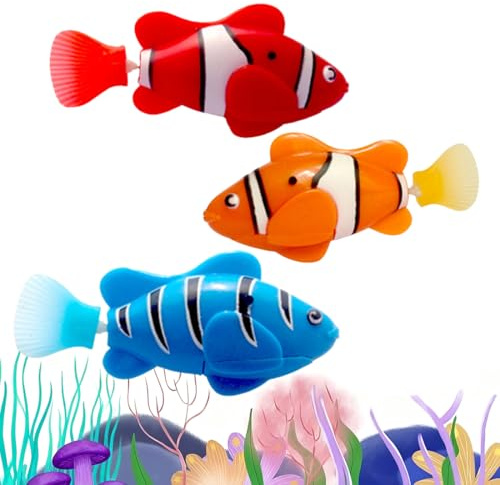 Tomedeks 3 Stück Robo Fish Series,Haustierfisch mit Simulierter Sensorbeleuchtung,Pool Spielzeug,Schwimmt in Richtungen, Batteriebetrieben(Gelb + Rot + Blau)