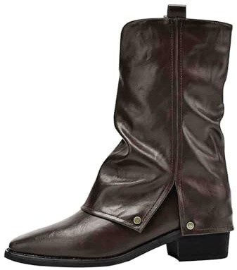 MJGkhiy Stivali Donna Texani Western Boots Con Tacco Bassi Stivali Con Risvolto Marroni Cowboy Stivaletto A Punta Comodi Camperos Stivale Pelle Stivaletti Invernali