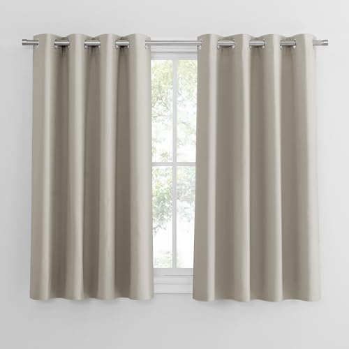 PONY DANCE Wohnzimmer Gardinen Modern Kurz Abdunkelnde Vorhänge mit Ösen | 2er Set, H145 x B140 cm, Blackout Curtain, Hitzeschutz, Sichtschutz, UV-Schutz, für Schlafzimmer Besseren Schlaf, Natur