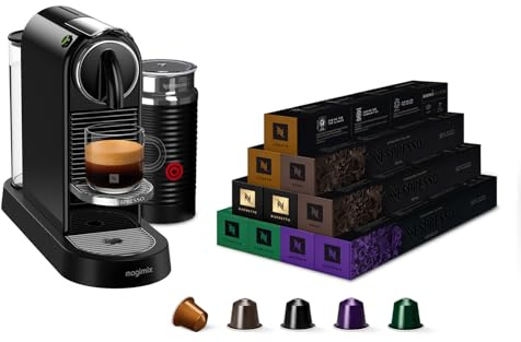 Nespresso - Magimix Citiz & Milk - Machine à Café Noir - Bundle 100Capsules | Bundle avec Cafetière et 100 Capsules Aluminium-Cappuccinos et Lattes-2 Tailles de Tasse-Arrêt automatique après 9 Minutes