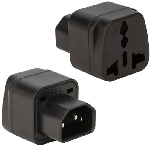 2 Pcs Universal Travel Adapter, IEC C14 to Universal Socket Worldwide Travel Power Plug Converter Fits Type C/D/E/F/G/H/L, 250V 15A Plug Adaptor for PDU UPS Server Power, Black