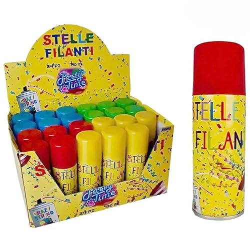 Generico Stelle filanti Spray 90 ml, Confezione da 6 bombolette, Colori Assortiti Blu Rosso Verde Giallo, per Carnevale, Eventi, Feste, Decorazioni