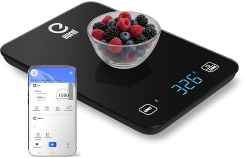 EUREL Digitale Küchenwaage mit Bluetooth, Schwarz, KT74 Modell | bis 10 kg