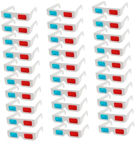 DOITOOL Lot de 30 Lunettes Jetables 3D en Carton Blanc Verres Anaglyphes Rouge et Bleu, Légères et Compactes, pour Cinéma, Vidéos 3D, Magazines et Bandes Dessinées Anaglyphes