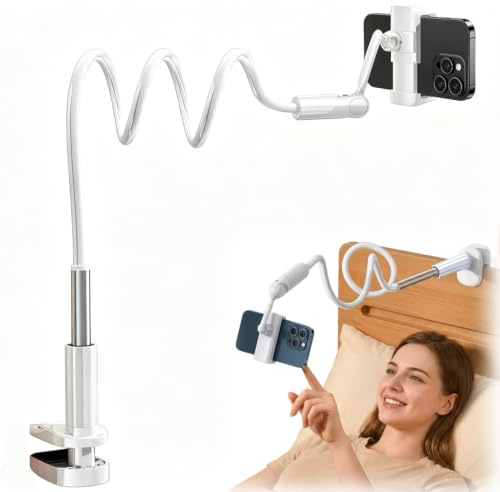 agctrler 110cm Schwanenhals Handy Halter für Bett, Tisch | 360° Drehbar, Flexibler Langer Arm, für Handy 4-7 Zoll
