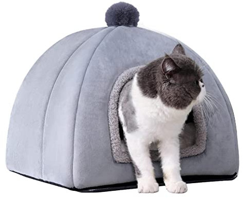 Facynde Katzenhaus Hundehöhle Hundehaus Katzenhöhle Weich Plüsch Kuschelhöhle Winterfest Katzen KuschelhöHle Warm Waschbar, Grau Modern KatzenhöHle