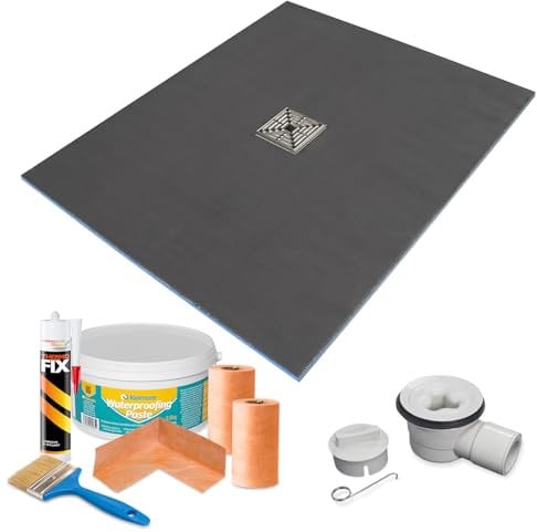 1500 x 800 x 25mm Rectangular Shower Tray with Centre Drain and Tanking Kit