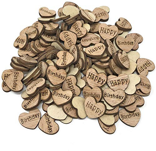 Streudeko-Herzen, mit Gravur Happy und Birthday, Holz, 15 mm, holz, beige, 15 mm