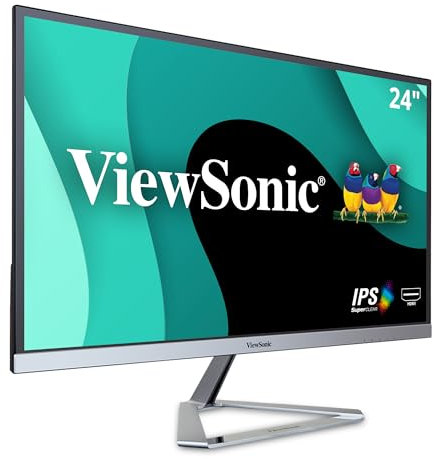 ViewSonic VX2476-SMHD - Monitor 24 Full HD IPS (1920 x 1080, 4ms, 250 nits, 178°/178°, VGA/HDMI/DP, Altavoces, sin Marco, Black stabilization, Blue Light Filter, Flicker Free), Color Negro/Plata