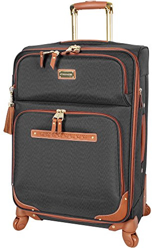 Steve Madden Designer-Gepäckkollektion – erweiterbare 61 cm weiche Tasche – strapazierfähiger, mittelgroßer, Leichter Karierter Koffer mit 4 Rollen, Schwarz, 61 cm (24 Zoll)