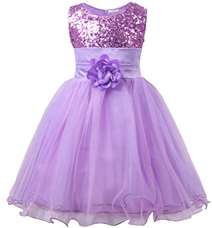 JerrisApparel Petite Fille Paillette Fête Fleur Robe de Cérémonie Bal Banquet Tulle (7 Ans, Violet)