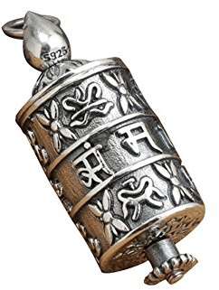 BBDMind Sterling Silver Tibetan Om mani padme hum Prayer Wheel Box Locket Pendant, Memory Box