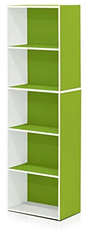 Furinno Luder 5-Tier Reversible Color Open Shelf Bookcase, White/Green
