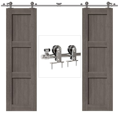 CCJH 6.6FT/201cm Stainless Steel Sliding Barn Door Hardware Kit Modern Style Track System,Double Wooden Barn Door Sliding Kit