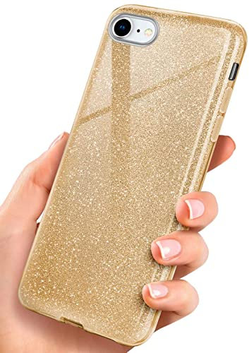 ONEFLOW Glitter Case für iPhone 7 / iPhone 8 Glitzer Handyhülle mit Kameraschutz, Stylische Hülle Glitzernd, Dünne TPU Schutzhülle für Damen, Glitzerhülle Qi kompatibel, Gold