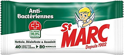St Marc Sachet de 30 lingettes Extra larges = 60 normales Compostables Anti-Bactériennes
