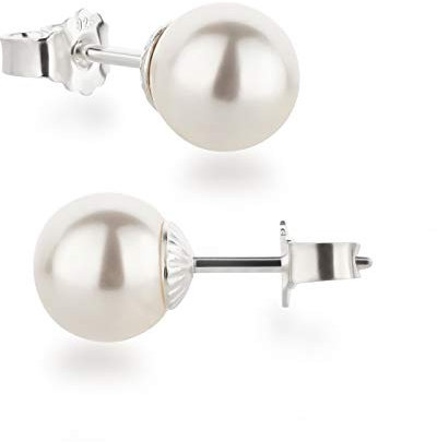 Schöner-SD Ohrringe Ohrstecker 925 Silber mit Perle rund Kugel 8mm weiß