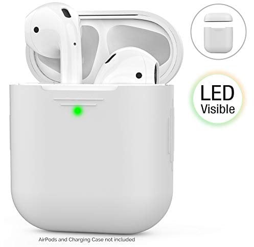 AHASTYLE AirPods Hülle Silikon AirPods Case [Front-LED Sichtbar] Kompatibel mit Apple AirPods 2 & 1 (2019) (Ohne Karabiner, Weiß)