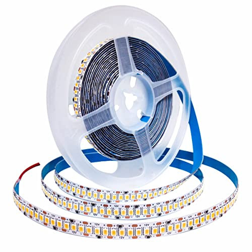 Tesfish 12V LED Streifen Licht, Warmweiß 3000K 5M Strip Lichtband 2835 IP20 240 LEDs/M, Total 1200 LEDs Super Hell band Lichtleiste Leiste für Schlafzimmer, Küche Dekoration