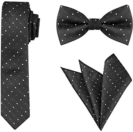 Allegra K Herren Krawatte Fliege Einstecktuch Formell Satin Punkte Krawatte Set Schwarz One size
