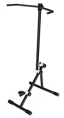 MUSIC STORE Deluxe Kontrabass Ständer, Faltbar, 4/4-Größe, Gepolsterte Auflageflächen, Höhenverstellbare Korpushalterung, Verstellbarer Stachelhalter, Gummierte Füße