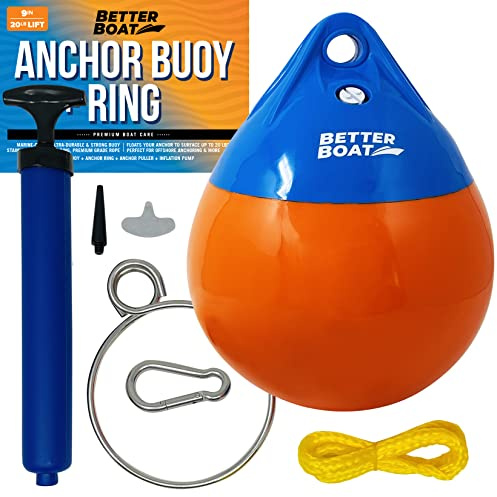 Anchor Buoy and Retrieval Ring, 9 Inflatable Vinyl Boat Buoy Balls with Pump, Round Boat Mooring Buoys, Marker, and Anchor Float Ball for Rope, Sea, and Lake