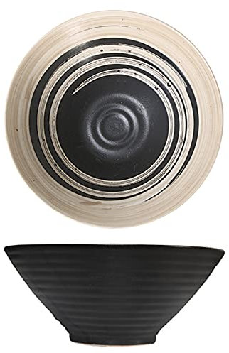 Cuenco De Barro Para Sopa, Cuencos Para Fideos, Cuenco De Cerámica Para Ramen, Cuenco Japonés Para Ramen, Textura En Espiral, Ideal Para Ensaladas, Sopa, Pasta,Negro,23×9.5cm