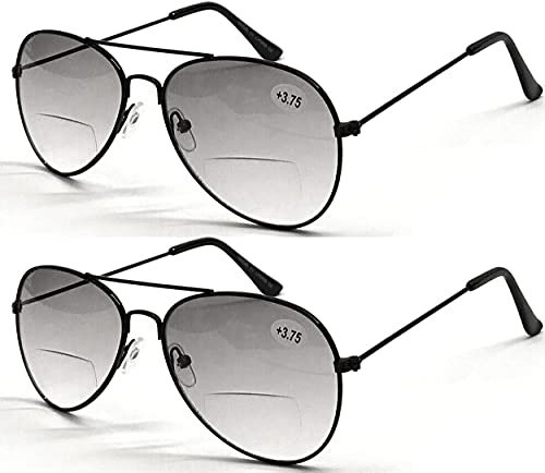 ZIZO EYEWEAR Pilot Shape Double Bridge Small Frame Sun-Reader Tint Bifocal Lens R293B (2 Pairs Black/Grey Grad Lens, 2.75 Magnification)