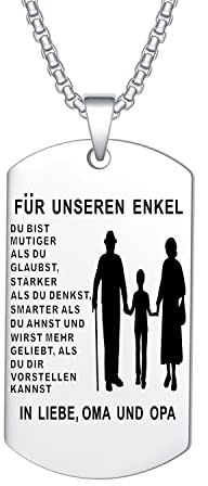 YOTHIWAD Halskette für Unseren Enkel Dog Tag Kette An Unseren Enkel Halskette mit Gravur Inspirierend Text Geschenk für Enkel von Opa Oma(Silber)
