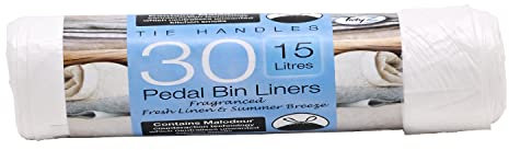 Tidyz Tie-Handles Fragranced White Bin Liners 30 Pack (15 Litres)