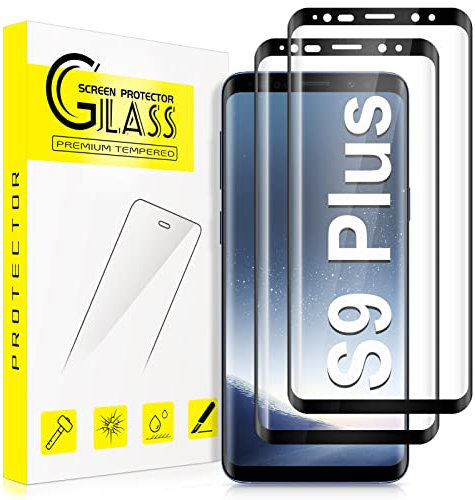 Ecenone Schutzfolie für Samsung Galaxy S9 Plus / S9+, [2 Stück], 9H Härte, Vollständige Abdeckung, 0.33mm Ultra-klar, 3D gebogenes gehärtetes Glas Displayschutzfolie