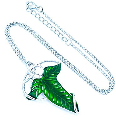 B.a.u.q.o.o. Collana Foglia Di Lòrien Il Signore Degli Anelli Gadget Aragorn Ciondolo Colore Argento e Verde Idea Regalo Natale Fantasy Cosplay