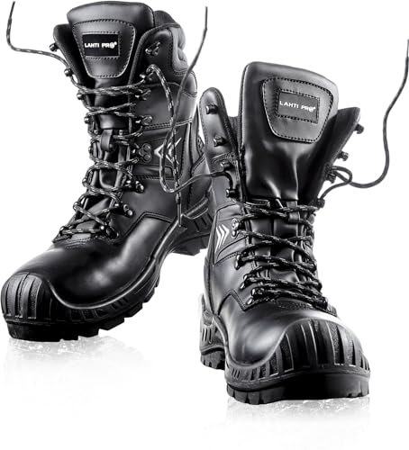 Lahti PRO Damen Herren Winter Arbeitsschuhe Mid Sicherheitsschuhe Winterstiefel | Leder Einlegesohlen Winter Warm Rutschhemmend Schuhe Schutzschuhe | TPR O2 SRC ISO 20347 | Größe: 47 | Farbe: Schwarz